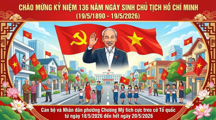 UBND phường Chương Mỹ tổ chức treo cờ Tổ quốc nhân dịp kỷ niệm 136 năm ngày sinh Chủ tịch Hồ Chí Minh - Ảnh 1.