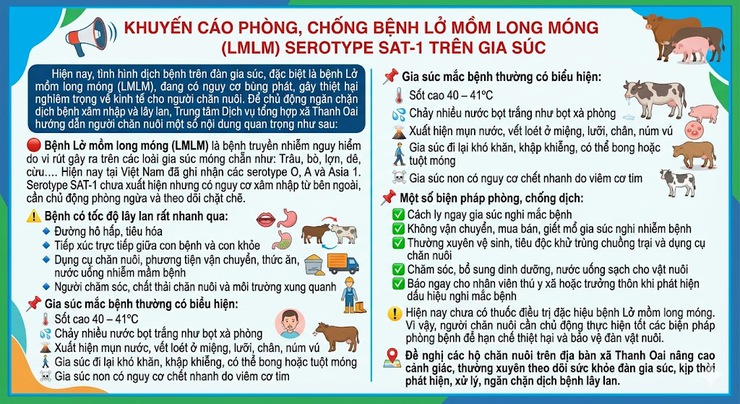 KHUYẾN CÁO PHÒNG, CHỐNG BỆNH LỞ MỒM LONG MÓNG (LMLM) SEROTYPE SAT-1 TRÊN GIA SÚC- Ảnh 1.