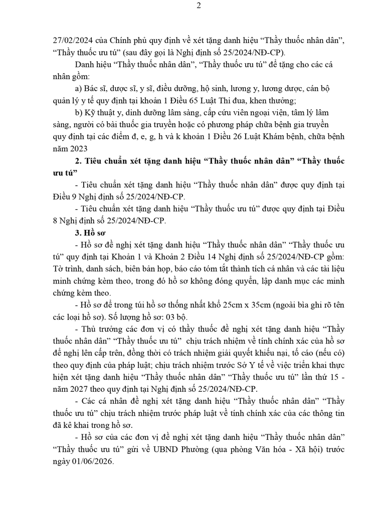 Công văn về việc triển kha xét tặng danh hiệu "Thầy thuốc nhân dân" "Thầy thuốc ưu tú" lần thứ 15 - năm 2027- Ảnh 2.