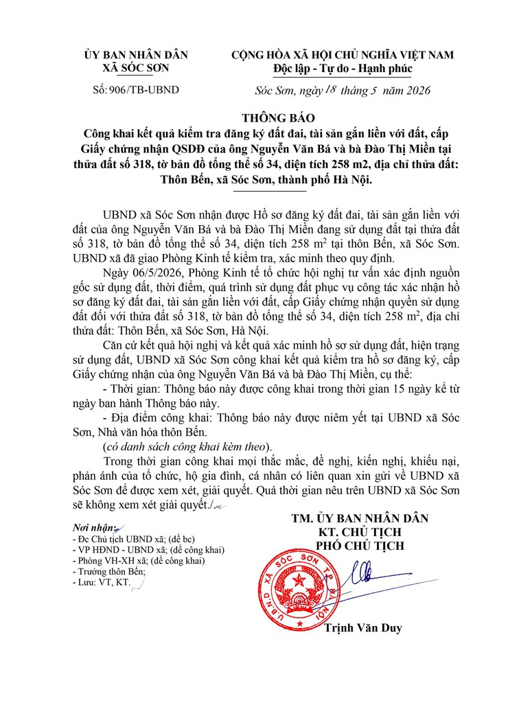 CÔNG KHAI KẾT QUẢ KIỂM TRA ĐĂNG KÝ ĐẤT ĐAI, TÀI SẢN GĂN SLIEENF VỚI ĐẤT, CẤP GIẤY CHỨNG NHẬN QSDĐ - Ảnh 1.