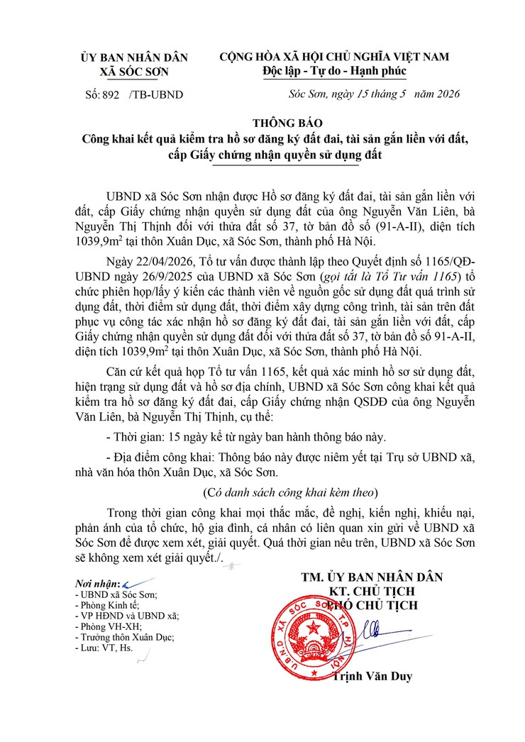CÔNG KHAI KẾT QUẢ KIỂM TRA ĐĂNG KÝ ĐẤT ĐAI, TÀI SẢN GẮN LIỀN VỚI ĐẤT, CẤP GIẤY CHỨNG NHẬN QSDĐ- Ảnh 1.