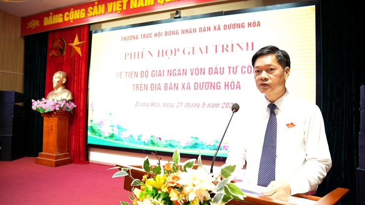Thường trực HĐND xã Dương Hoà tổ chức phiên họp giải trình về tiến độ giải ngân vốn đầu tư công trên địa bàn xã- Ảnh 4.