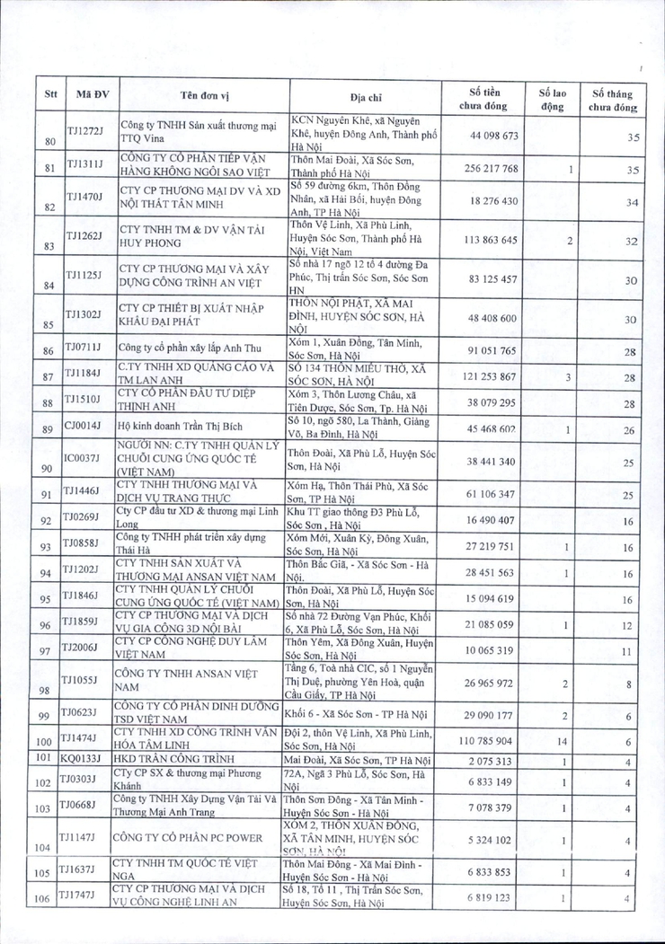DANH SÁCH ĐƠN VỊ CHẬM ĐÓNG BHXH, BHYT, BHTN- Ảnh 4.