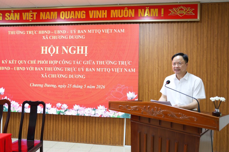 Xã Chương Dương ký kết quy chế phối hợp giữa HĐND, UBND và MTTQ Việt Nam xã- Ảnh 1.