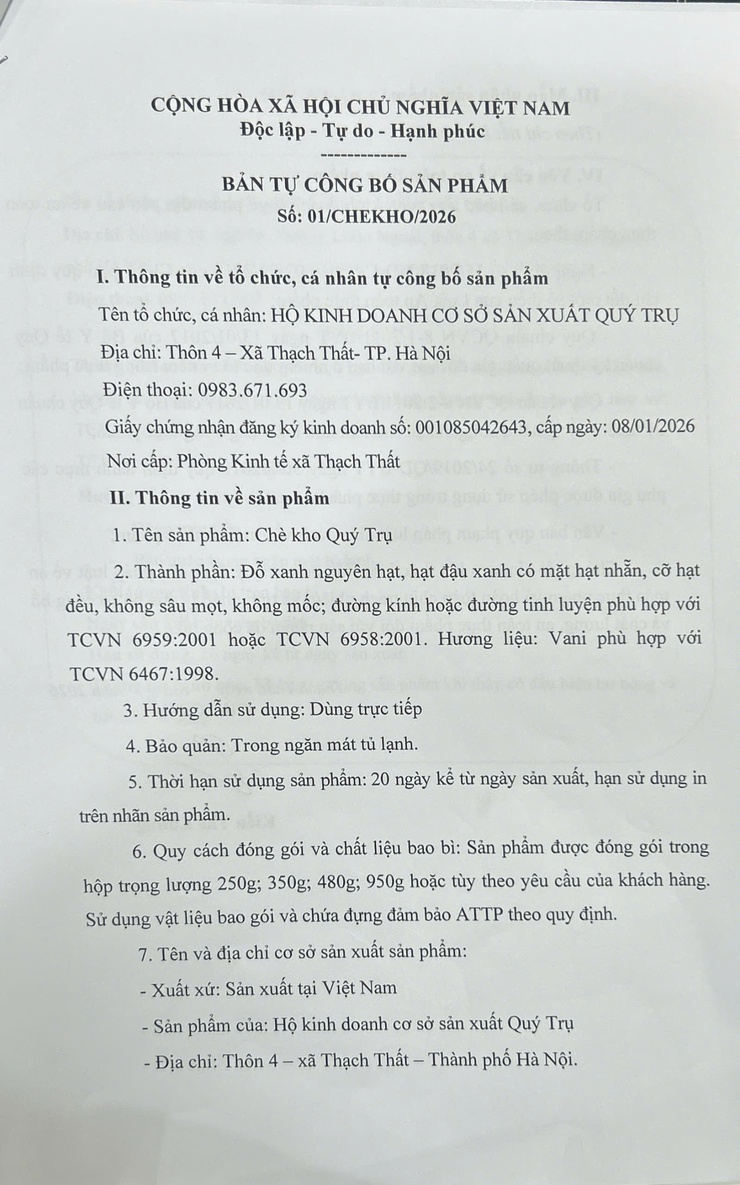 Bản tự công bố chất lượng an toàn thực phẩm sản phẩm- Ảnh 2.
