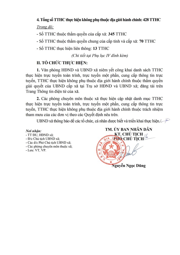 Thông báo công khai danh mục thủ tục hành chính thực hiện trực tuyến toàn trình, trực tuyến một phần, cung cấp thông tin trực tuyến và thực hiện không phụ thuộc địa giới hành chính thuộc thẩm quyền giải quyết của UBND cấp xã- Ảnh 2.