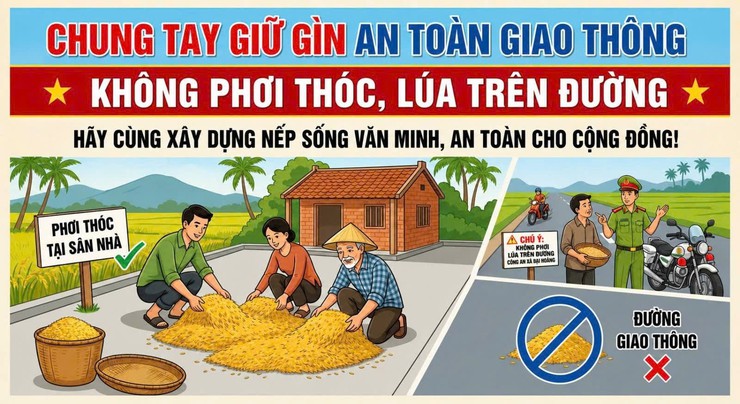 Tăng cường tuyên truyền không phơi thóc, lúa, rơm rạ trên đường giao thông nhằm bảo đảm an toàn giao thông và bảo vệ môi trường- Ảnh 1.