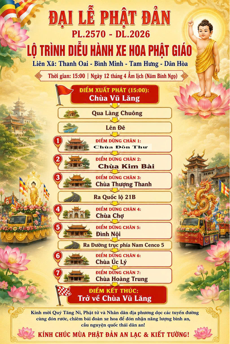 XÃ BÌNH MINH TRANG TRỌNG ĐÓN ĐOÀN DIỄU HÀNH XE HOA PHẬT ĐẢN PL.2570 - DL.2026- Ảnh 1.