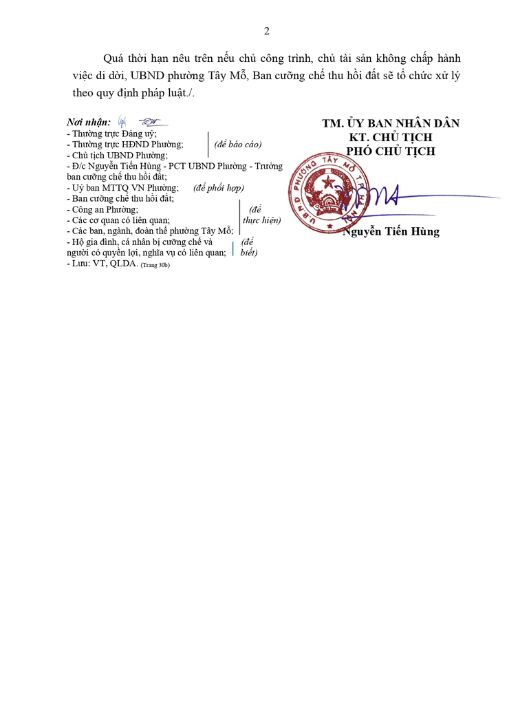 Thông báo về việc di chuyển tài sản, thu dọn mặt bằng để thực hiện Dự án Đầu tư Khu nhà ở Tây Mỗ, tại phường Tây Mỗ, thành phố Hà Nội- Ảnh 2.