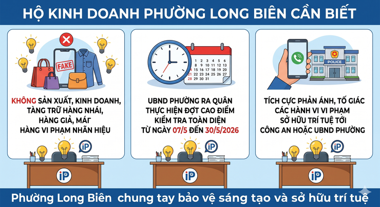 Phường Long Biên thực hiện Công điện số 38/CĐ-TTg ngày 05/5/2026 của Thủ tướng Chính phủ về tập trung chỉ đạo thực hiện quyết liệt các giải pháp đấu tranh, ngăn chặn, xử lý hành vi xâm phạm quyền sở hữu trí tuệ- Ảnh 1.