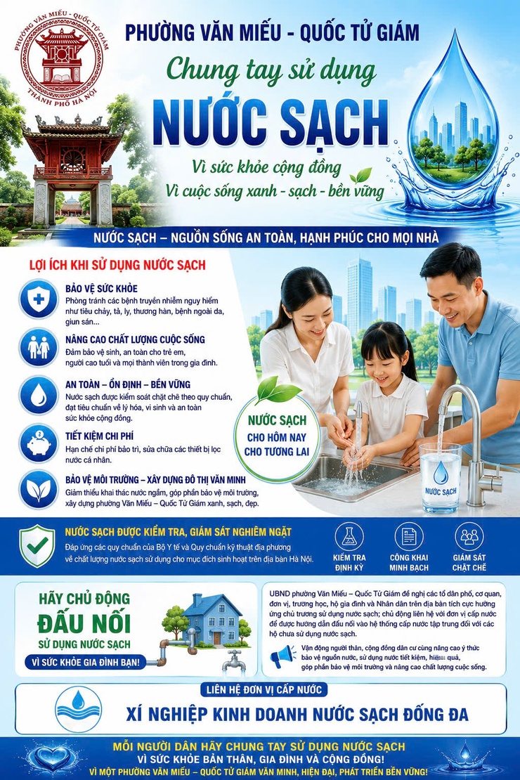 PHƯỜNG VĂN MIẾU – QUỐC TỬ GIÁM ĐẨY MẠNH TUYÊN TRUYỀN, VẬN ĐỘNG NHÂN DÂN ĐẤU NỐI SỬ DỤNG NƯỚC SẠCH- Ảnh 1.