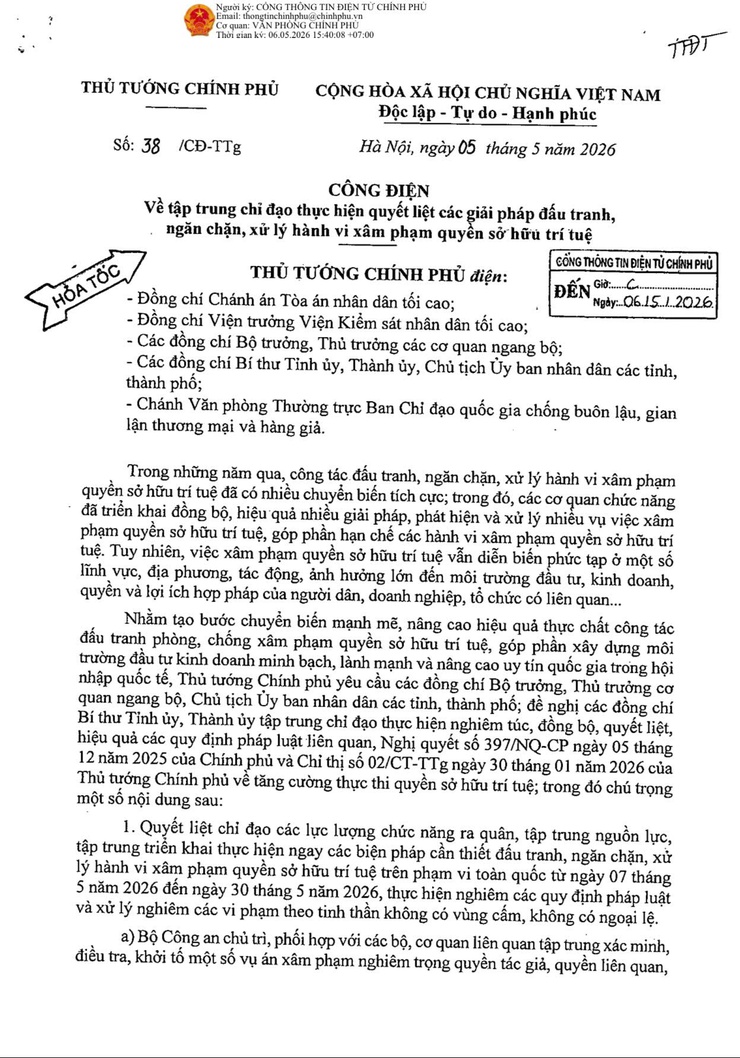 UBND phường Văn Miếu – Quốc Tử Giám tuyên truyền Công điện số 38/CĐ-TTg ngày 05/5/2026 của Thủ tướng Chính phủ- Ảnh 1.