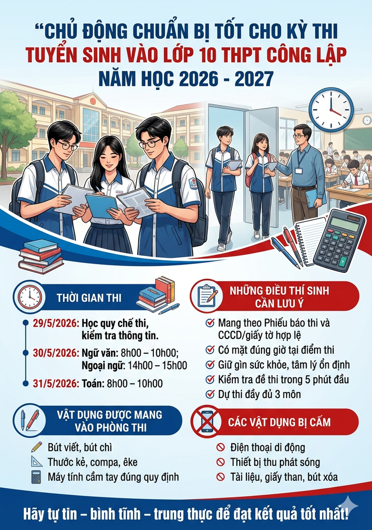 Chủ động chuẩn bị tốt cho kỳ thi tuyển sinh vào lớp 10 THPT công lập năm học 2026 - 2027- Ảnh 1.