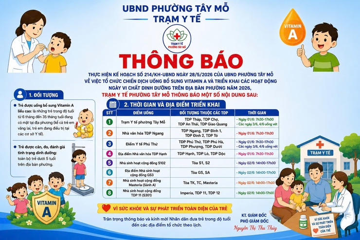 THÔNG BÁO Tổ chức Chiến dịch uống bổ sung vitamin A và triển khai các hoạt động Ngày Vi chất dinh dưỡng trên địa bàn phường Tây Mỗ năm 2026- Ảnh 1.