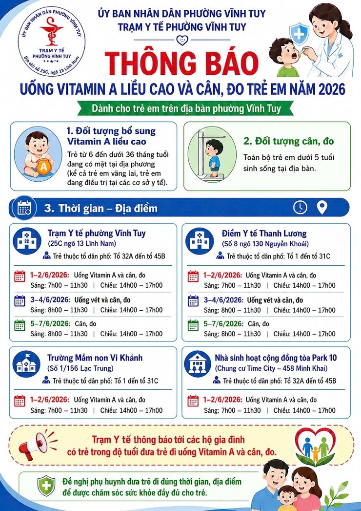 CHĂM SÓC SỨC KHOẺ TRẺ EM
(Chiến dịch uống Vitamin A và cân đo trẻ đợt 1 năm 2026)

- Ảnh 1.