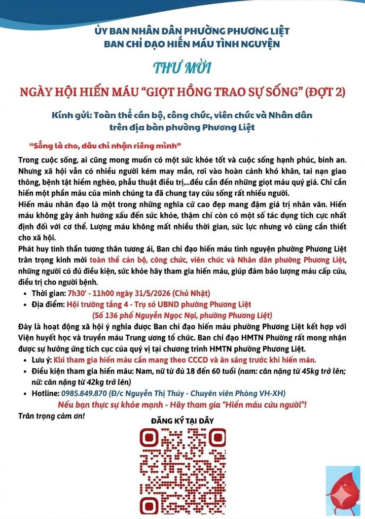 THƯ MỜI NGÀY HỘI HIẾN MÁU TÌNH NGUYỆN "GIỌT HỒNG TRAO SỰ SỐNG"- Ảnh 1.