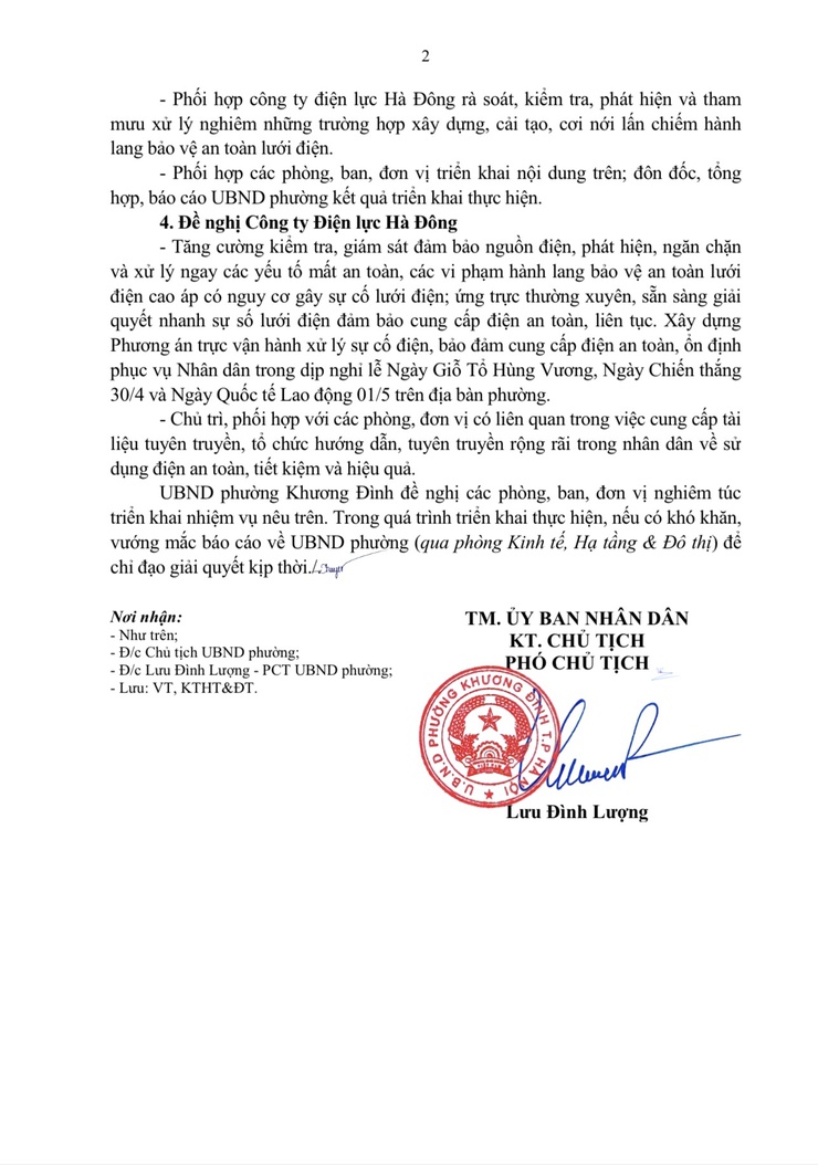 Bảo đảm cung ứng điện phục vụ các dịp lễ Giỗ Tổ Hùng Vương, 30/4 và 01/5 trên địa bàn phường Khương Đình- Ảnh 2.