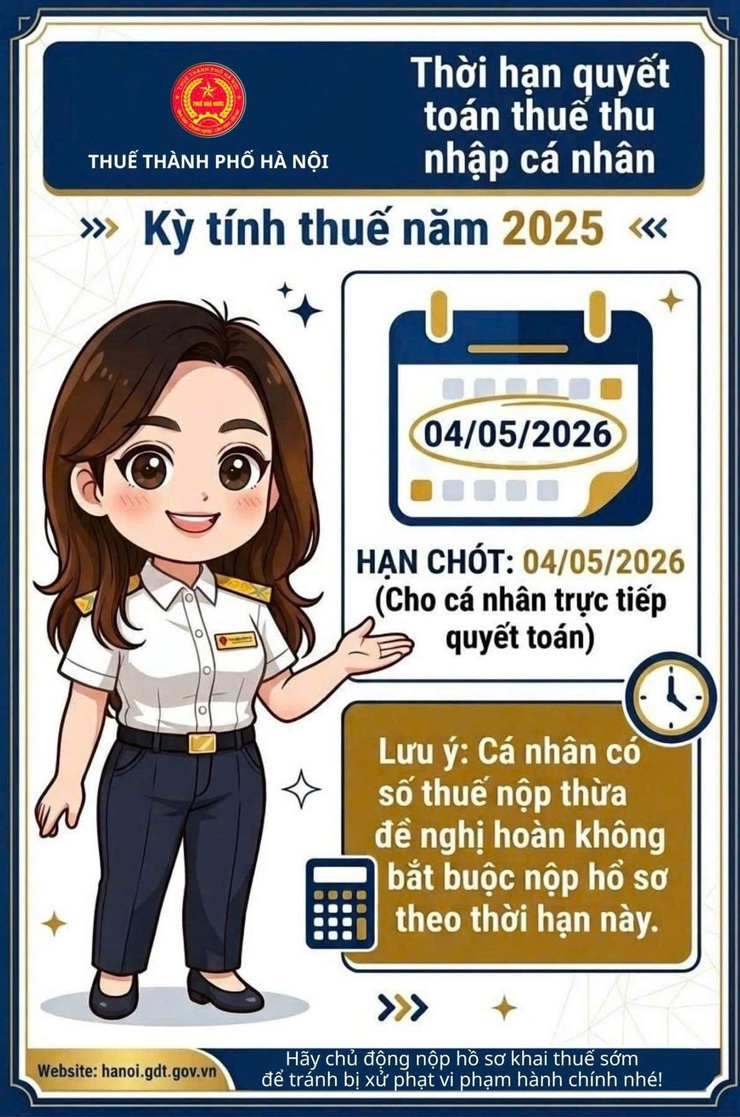 THÔNG BÁO QUAN TRỌNG VỀ THỜI HẠN QUYẾT TOÁN THUẾ THU NHẬP CÁ NHÂN NĂM 2025- Ảnh 1.