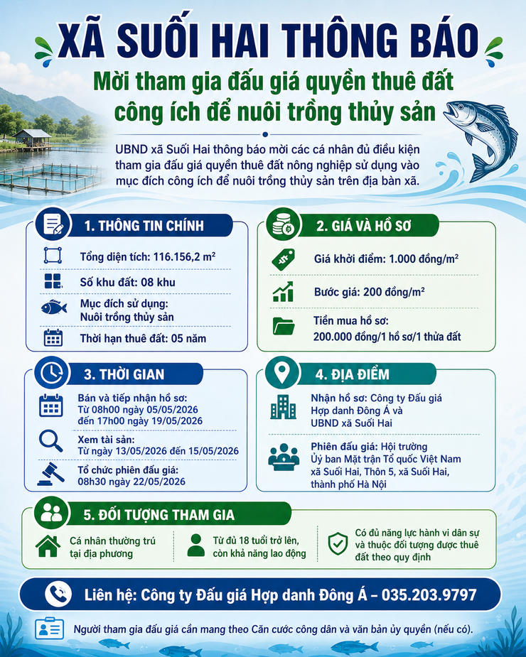 Xã Suối Hai thông báo mời tham gia đấu giá quyền thuê đất công ích để nuôi trồng thủy sản- Ảnh 1.