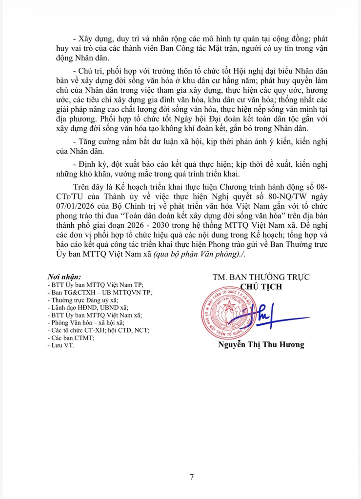Thực hiện Chương trình hành động số 08-CTr/TU của Thành ủy về việc thực hiện Nghị quyết số 80-NQ/TW ngày 07/01/2026 của Bộ Chính trị gắn với tổ chức phong trào thi đua “Toàn dân đoàn kết xây dựng đời sống văn hóa” trên địa bàn xã Sóc Sơn.- Ảnh 7.