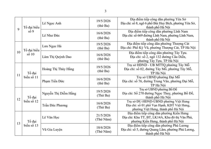 Thông báo lịch tiếp công dân tháng 5, 6 năm 2026 của các vị đại biểu HĐND Thành phố thực hiện theo Tổ đại biểu HĐND Thành phố khóa XVII, nhiệm kỳ 2026-2031- Ảnh 3.