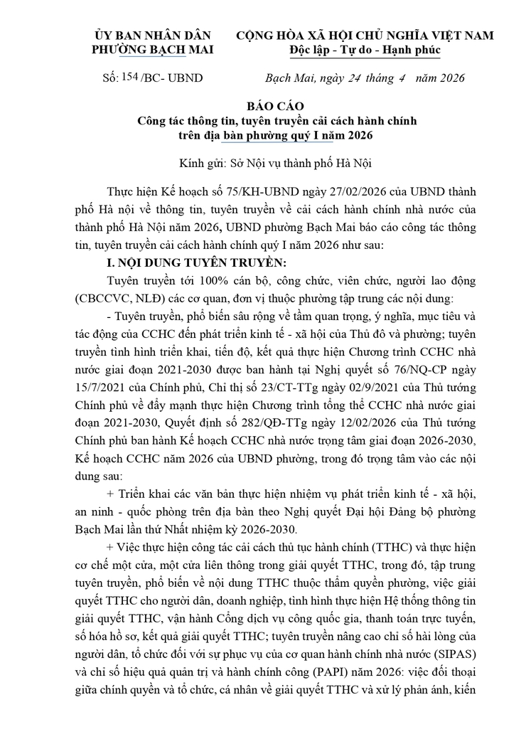 Báo cáo Công tác thông tin, tuyên truyền cải cách hành chính trên địa bàn phường quý I năm 2026- Ảnh 1.
