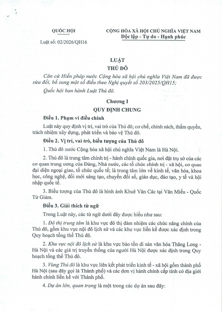 Luật Thủ đô số 02/2026/QH16 - Ảnh 1.