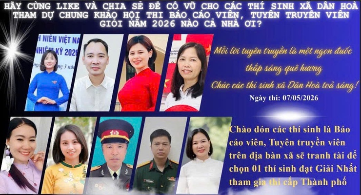 Hội thi Báo cáo viên, Tuyên truyền viên giỏi xã Dân Hòa năm 2026 chính thức diễn ra vào ngày 7/5 tại Hội trường Đảng ủy xã.- Ảnh 1.