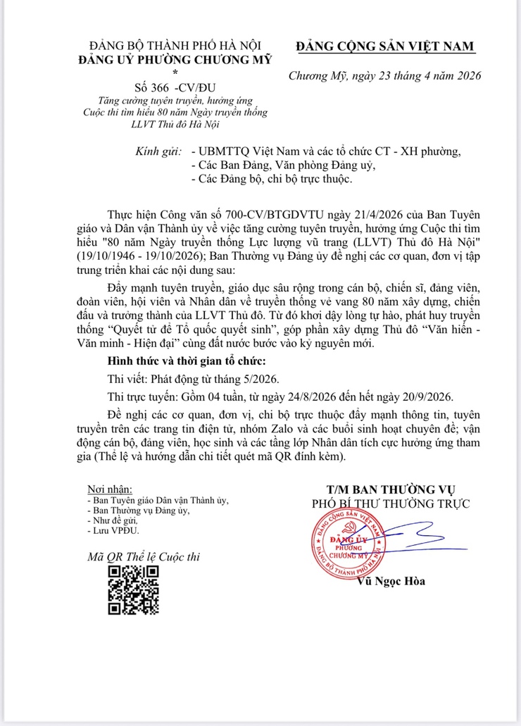 Phường Chương Mỹ hưởng ứng Cuộc thi tìm hiểu 80 năm Ngày truyền thống LLVT Thủ đô Hà Nội- Ảnh 1.