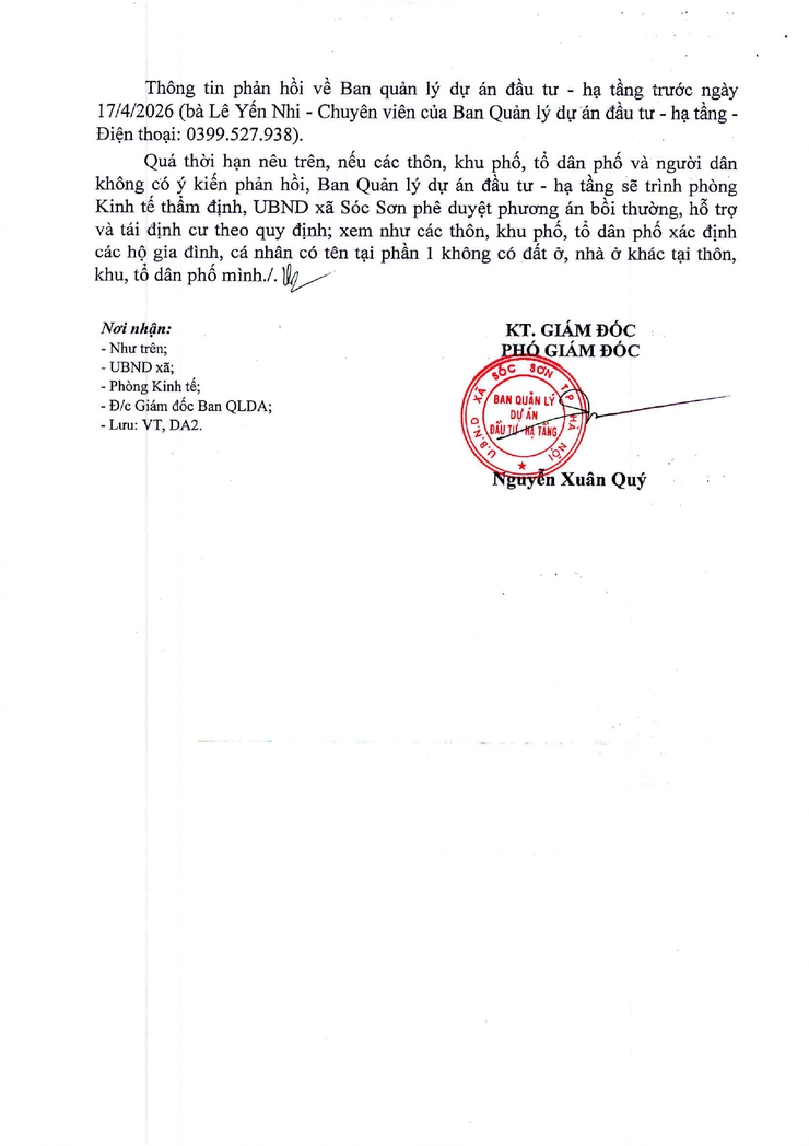 XÃ SÓC SƠN: CÔNG KHAI XIN Ý KIẾN VỀ TÌNH TRẠNG ĐẤT Ở, NHÀ Ở KHÁC NGOÀI THỬA ĐẤT THU HỒI ĐỂ THỰC HIỆN GPMB DỰ ÁN MỞ RỘNG QL3 (ĐOẠN TỪ NÚT GIAO ĐƯỜNG 18 ĐẾN NGÃ BA ĐƯỜNG VÀO ĐỀN SÓC) - ĐỊA PHẬN THÔN DƯỢC HẠ- Ảnh 2.