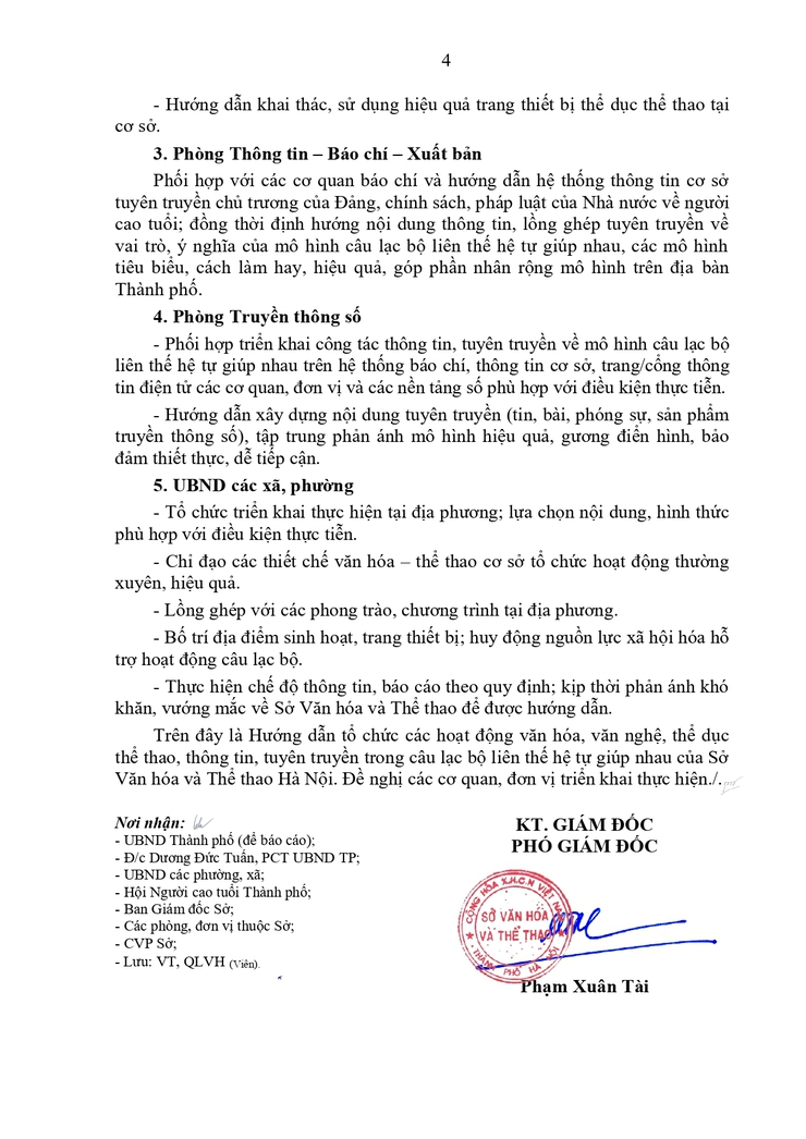 Hướng dẫn tổ chức các hoạt động văn hóa, văn nghệ, thể dục thể thao, thông tin, tuyên truyền trong câu lạc bộ liên thế hệ tự giúp nhau trên địa bàn thành phố Hà Nội- Ảnh 4.