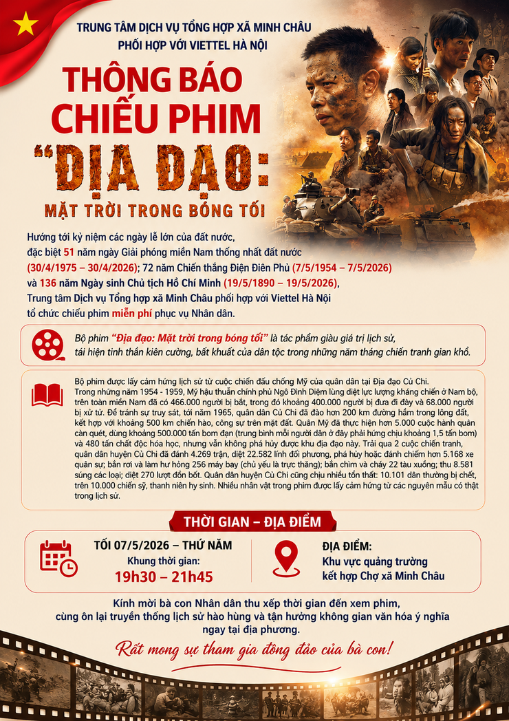 Thông báo chiếu phim miễn phí, Bộ phim: “Địa đạo - Mặt trời trong bóng tối”.- Ảnh 1.