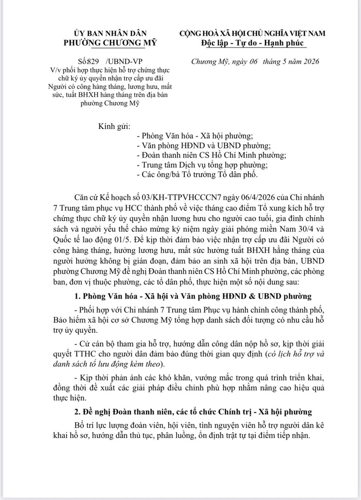 Phường Chương Mỹ phối hợp hỗ trợ chứng thực chữ ký ủy quyền nhận trợ cấp ưu đãi, lương hưu và trợ cấp BHXH hàng tháng- Ảnh 1.