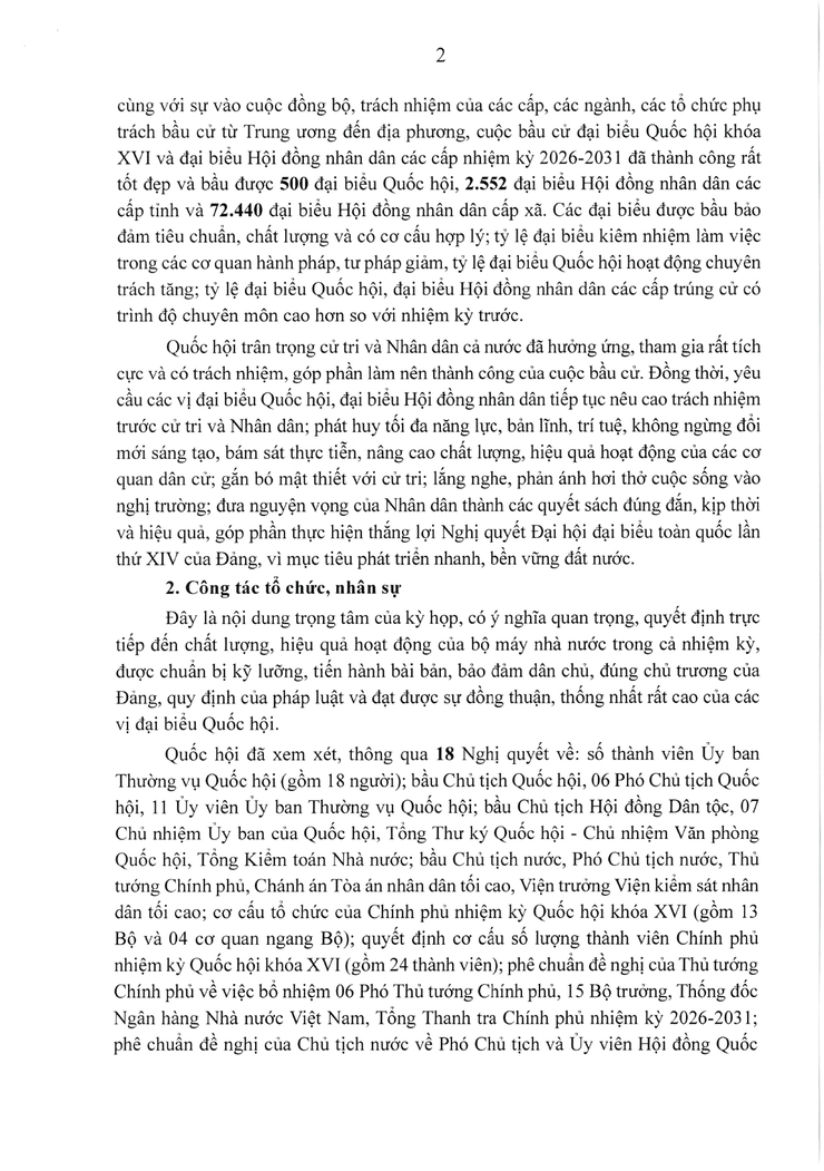 KẾT QUẢ KỲ HỌP THỨ NHẤT, QUỐC HỘI KHÓA XVI- Ảnh 2.