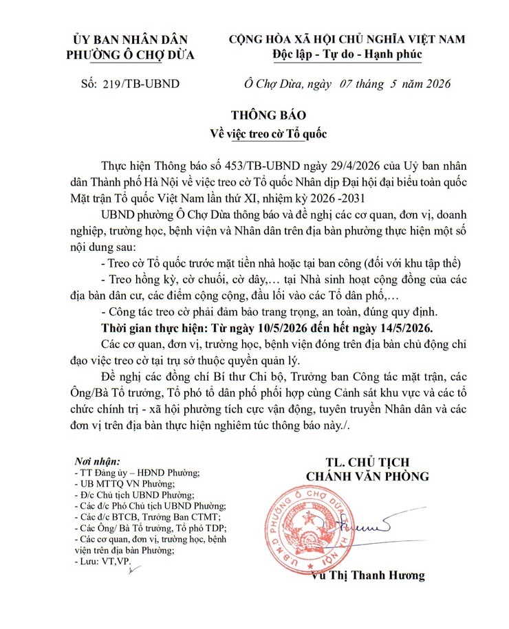 Thông báo treo cờ Tổ quốc Nhân dịp Đại hội đại biểu toàn quốc Mặt trận Tổ quốc Việt Nam lần thứ XI, nhiệm kỳ 2026 -2031- Ảnh 1.