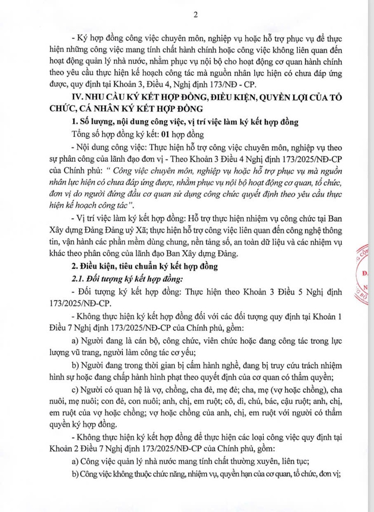 Kế hoạch ký kết hợp đồng thực hiện nhiệm vụ của công chức theo nghị định số 173/2025/NĐ-CP của Chính phủ tại Đảng uỷ xã Ngọc Hồi- Ảnh 2.