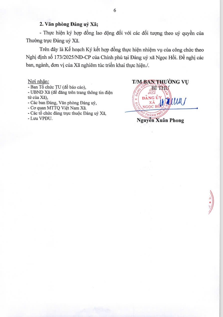 Kế hoạch ký kết hợp đồng thực hiện nhiệm vụ của công chức theo nghị định số 173/2025/NĐ-CP của Chính phủ tại Đảng uỷ xã Ngọc Hồi- Ảnh 6.