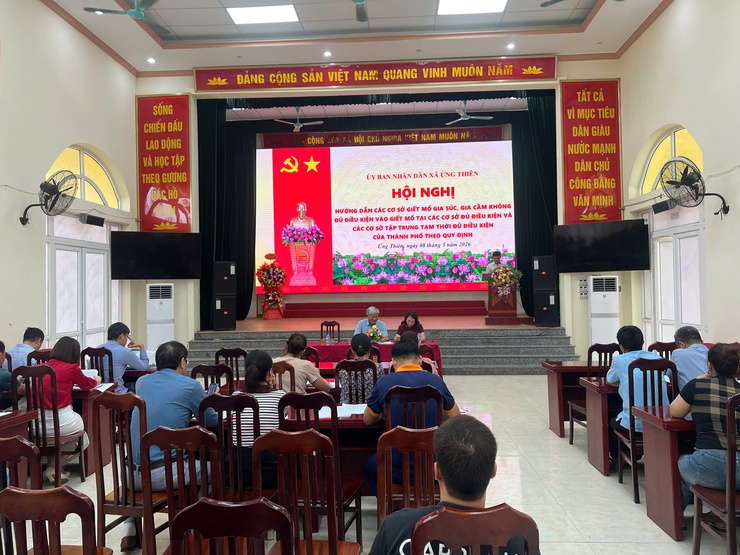 UBND xã Ứng Thiên tổ chức hội nghị hướng dẫn hoạt động giết mổ động vật bảo đảm vệ sinh thú y, an toàn thực phẩm- Ảnh 1.