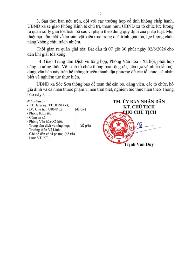 THÔNG BÁO RA QUÂN, GIẢI TỎA CÁC VI PHẠM TRẬT TỰ AN TOÀN GIAO THÔNG, LẤN CHIẾM LÒNG ĐƯỜNG, VỈA HÈ VÀ ĐẢM BẢO VỆ SINH MÔI TRƯỜNG TRÊN TUYẾN ĐƯỜNG TỪ NGÃ BA PHÙ MÃ VÀO ĐỀN SÓC SƠN THÔN VỆ LINH, XÃ SÓC SƠN, HÀ NỘI- Ảnh 2.