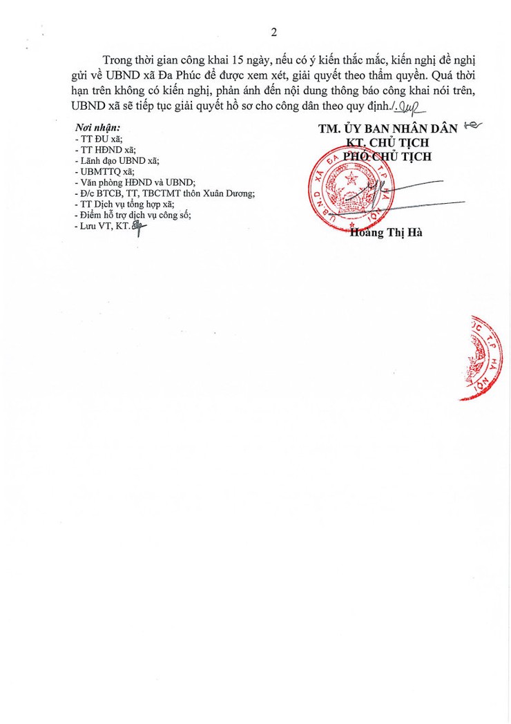 UBND xã Đa Phúc: Thông báo Niêm yết công khai kết quả kiểm tra hồ sơ đăng ký đất đai, cấp Giấy chứng nhận quyền sử dụng đất cho ông Nguyễn Duy Liên và bà Nguyễn Thị Quang đối với thửa đất tại thôn Xuân Dương, xã Đa Phúc- Ảnh 2.