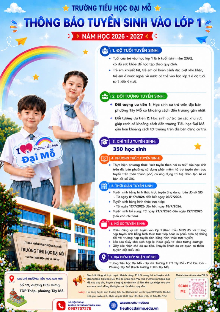 TRƯỜNG TIỂU HỌC ĐẠI MỖ THÔNG BÁO TUYỂN SINH VÀO LỚP 1 NĂM HỌC 2026 - 2027
- Ảnh 1.