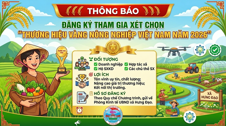 THÔNG BÁO ĐĂNG KÝ THAM GIA XÉT CHỌN “THƯƠNG HIỆU VÀNG NÔNG NGHIỆP VIỆT NAM NĂM 2026”- Ảnh 1.