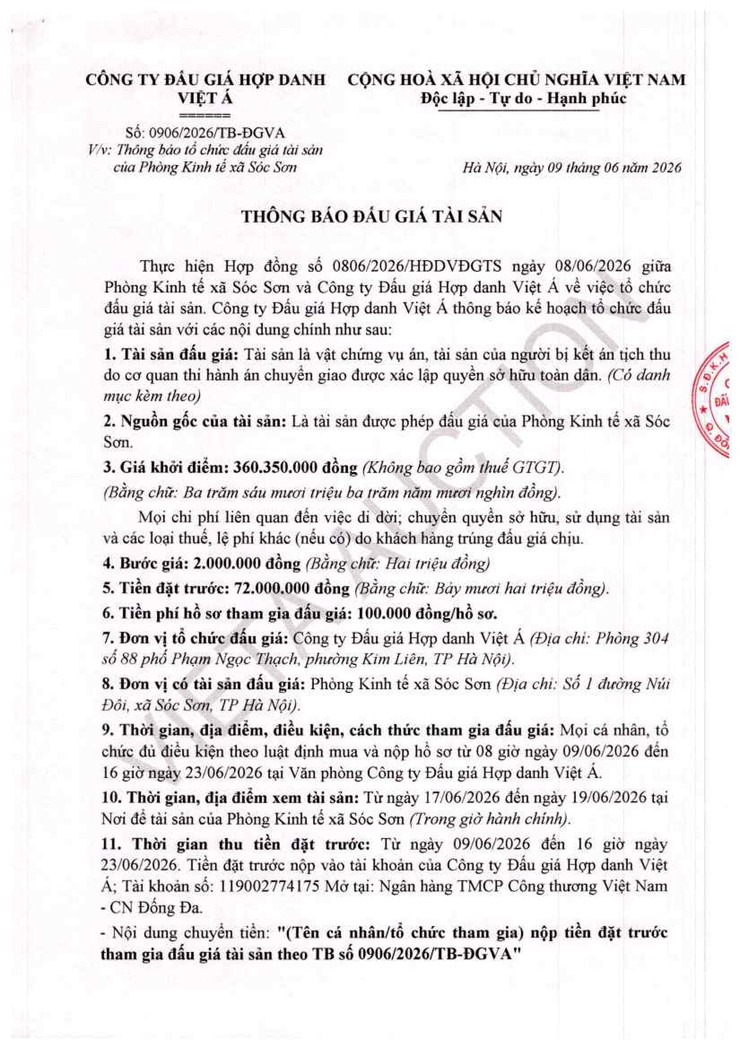 THÔNG BÁO ĐẤU GIÁ TÀI SẢN- Ảnh 1.