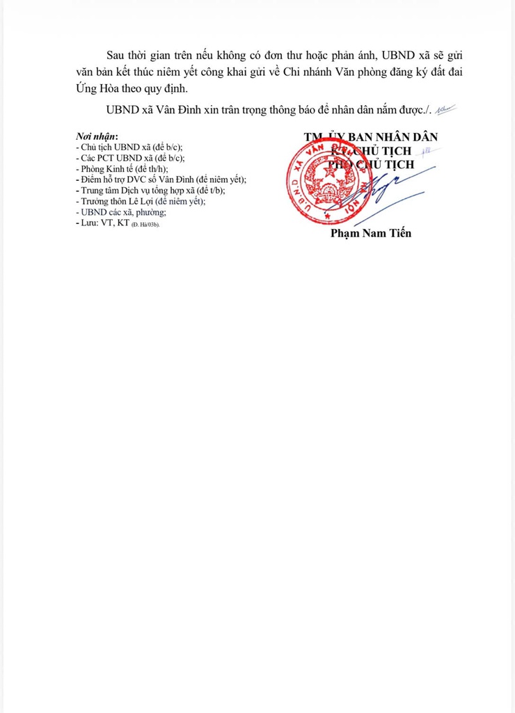 THÔNG BÁO
V/v Công khai hồ sơ mất Giấy chứng nhận quyền sử dụng đất, quyền sở hữu nhà ở và tài sản khác gắn liền với đất của ông Nguyễn Văn Thắng, địa chỉ thửa đất tại thôn Lê Lợi- Ảnh 2.