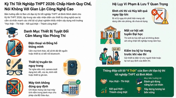 Ban Chỉ đạo Kỳ thi tốt nghiệp THPT xã Bình Minh khuyến cáo thí sinh chấp hành nghiêm quy chế thi, tuyệt đối không mang thiết bị công nghệ cao vào phòng thi- Ảnh 1.