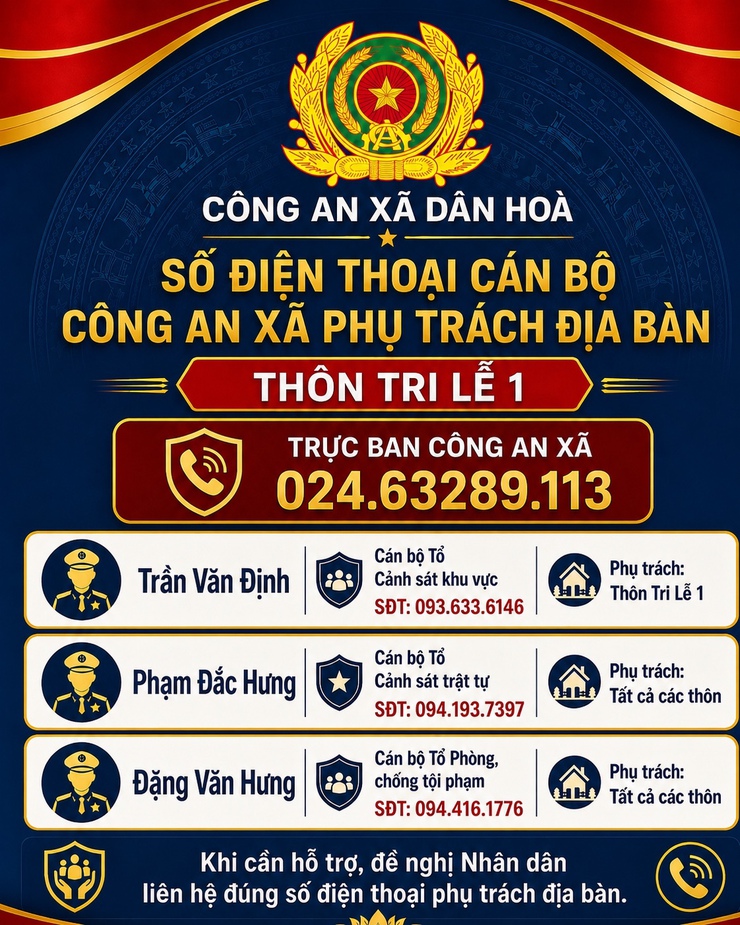 CÔNG KHAI SỐ ĐIỆN THOẠI LỰC LƯỢNG CÔNG AN XÃ TRỰC TẠI CÁC THÔN ƯỚC LỄ, TRI LỄ 1, PHÚC THUỴ, QUẾ SƠN, TRI LỄ 2- Ảnh 4.