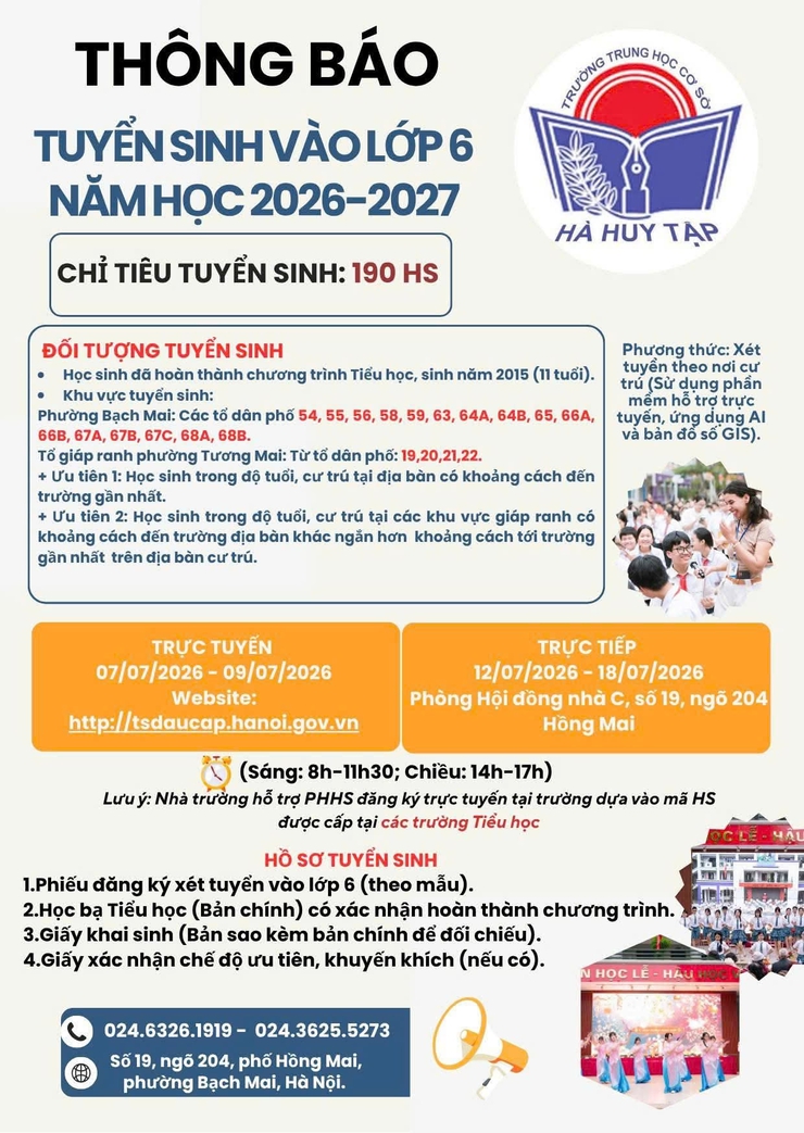 THÔNG TIN TUYỂN SINH NĂM HỌC 2026-2027 : THCS HÀ HUY TẬP RỘNG MỞ CHỜ ĐÓN CÁC EM HỌC SINH!- Ảnh 1.