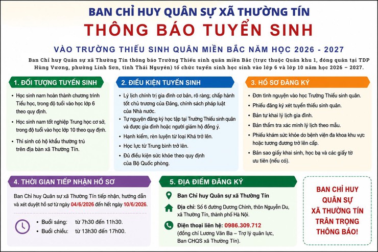Thông báo tuyển sinh vào trường Thiếu sinh quân Miền Bắc năm học 2026-2027- Ảnh 1.