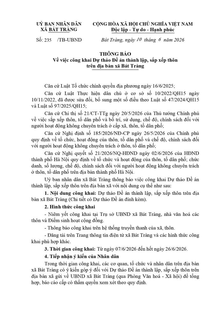 Ủy ban nhân dân xã Bát Tràng ban hành Dự thảo Đề án thành lập, sắp xếp thôn trên địa bàn xã Bát Tràng- Ảnh 1.