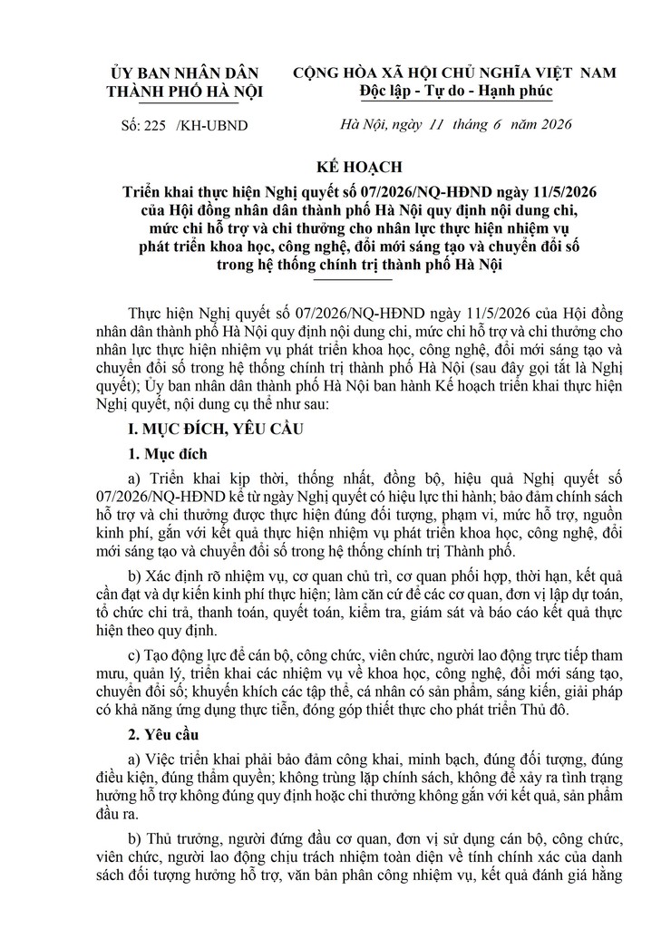TRIỂN KHAI THỰC HIỆN NGHỊ QUYẾT SỐ 07/2026/NQ-HĐND NGÀY 11/5/2026 CỦA HĐND THÀNH PHỐ QUY ĐỊNH NỘI DUNG CHI, MỨC HỖ TRỢ VÀ CHI THƯỞNG CHO NHÂN LỰC THỰC HIỆN NHIỆM VỤ PHÁT TRIỂN KH,CN,CĐS TRONG HỆ THỐNG CHÍNH TRỊ TP HÀ NỘI- Ảnh 1.